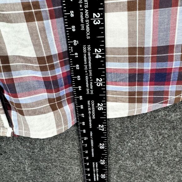 The Shirt By Rochelle Behrens Top Women's Medium Red Blue Plaid Button Down - Picture 5 of 7